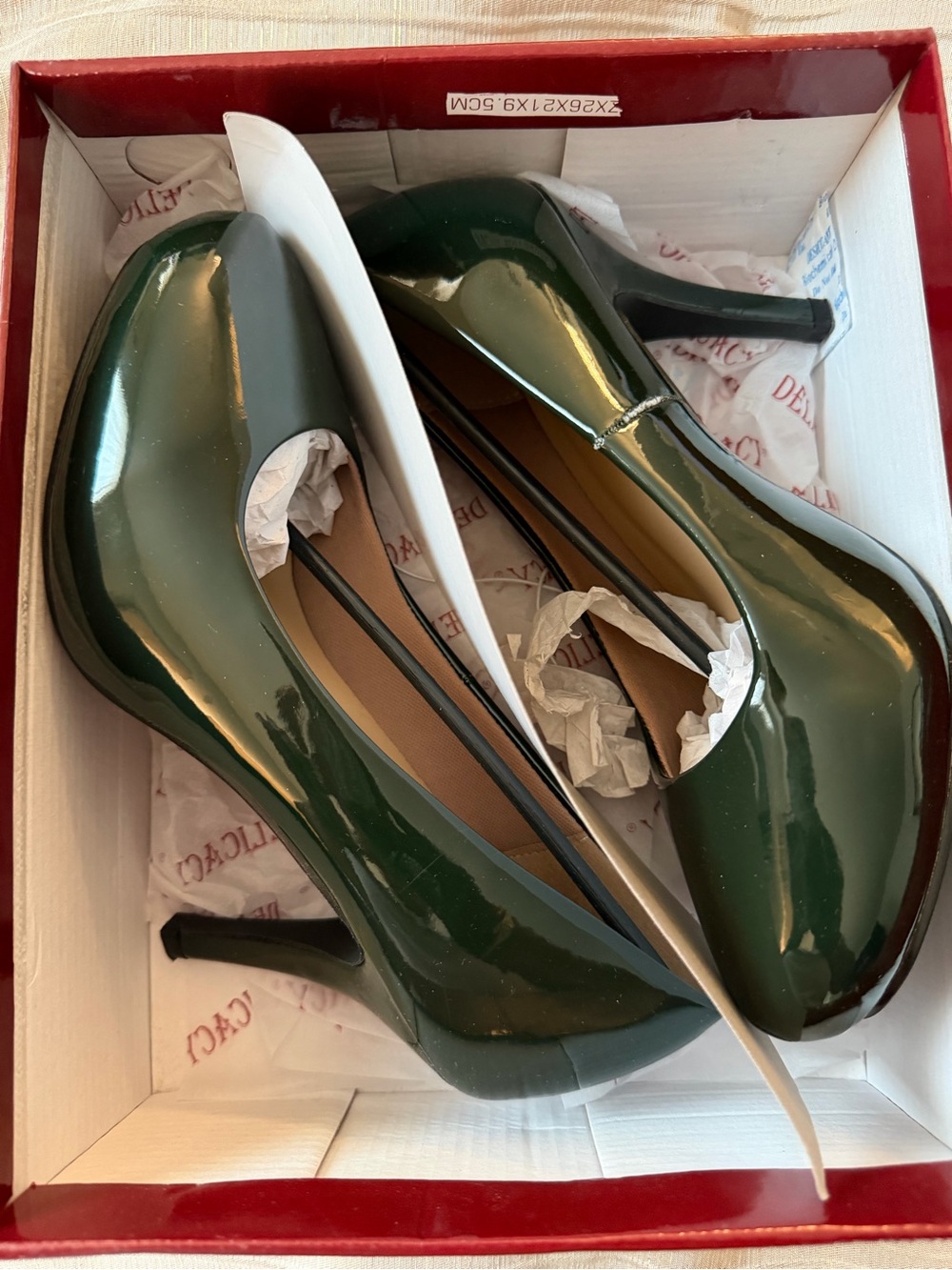 EUC Like new Delicacy olive green pat heels. Size 6 1/2.